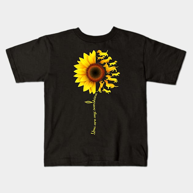 You Are My Sunshine Dachshund Sunflower Kids T-Shirt by Xamgi